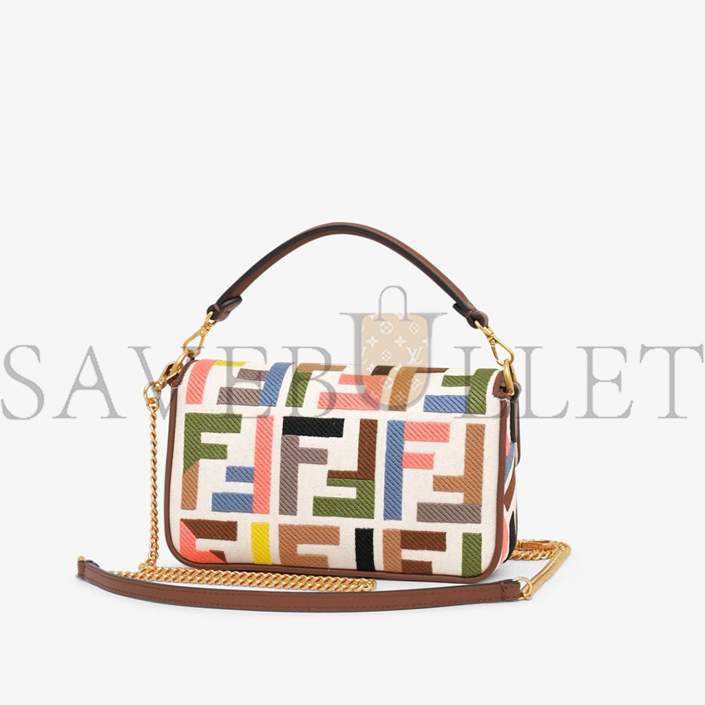 FENDI BAGUETTE MINI CANVAS BAG WITH MULTICOLOUR FF EMBROIDERY 8BS017ANH4F1PJ4  (20*13*5cm)